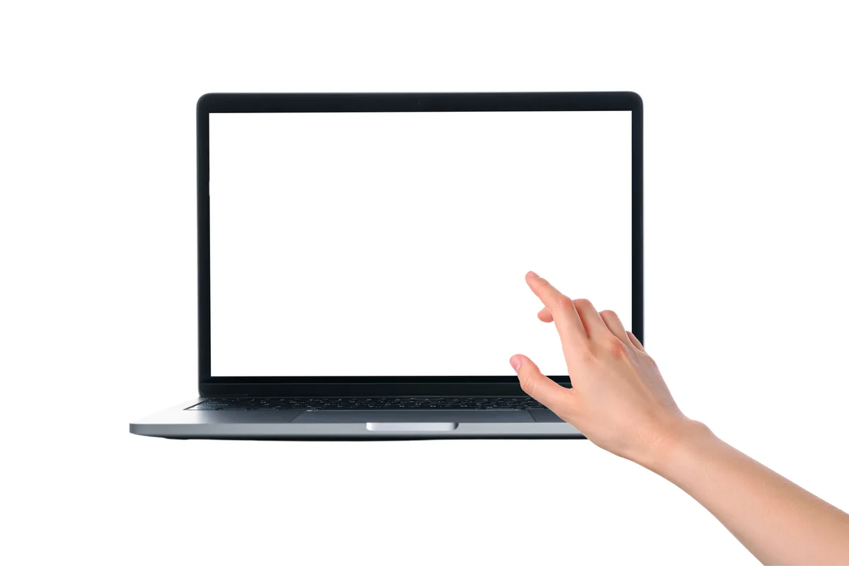 Touch screen laptop undergoing screen replacement at a repair workshop