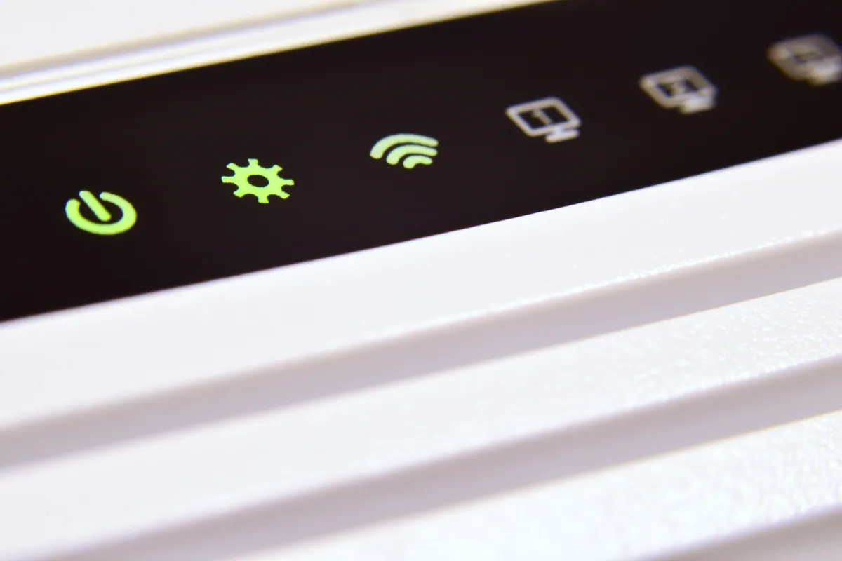 Router status lights in close-up