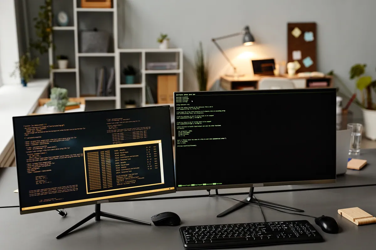 A developer workspace with code on screen while building a web platform