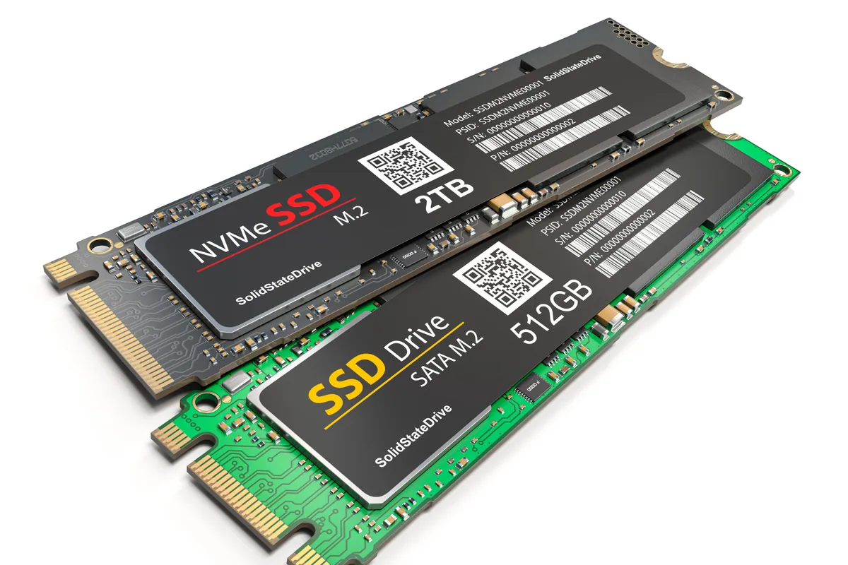 A solid-state drive being prepared for a laptop upgrade