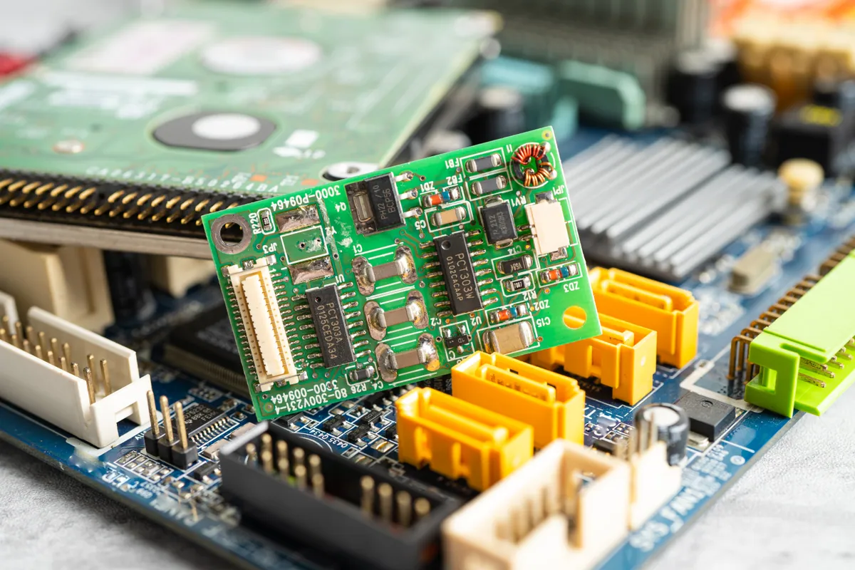 A processor and graphics chip on a computer mainboard