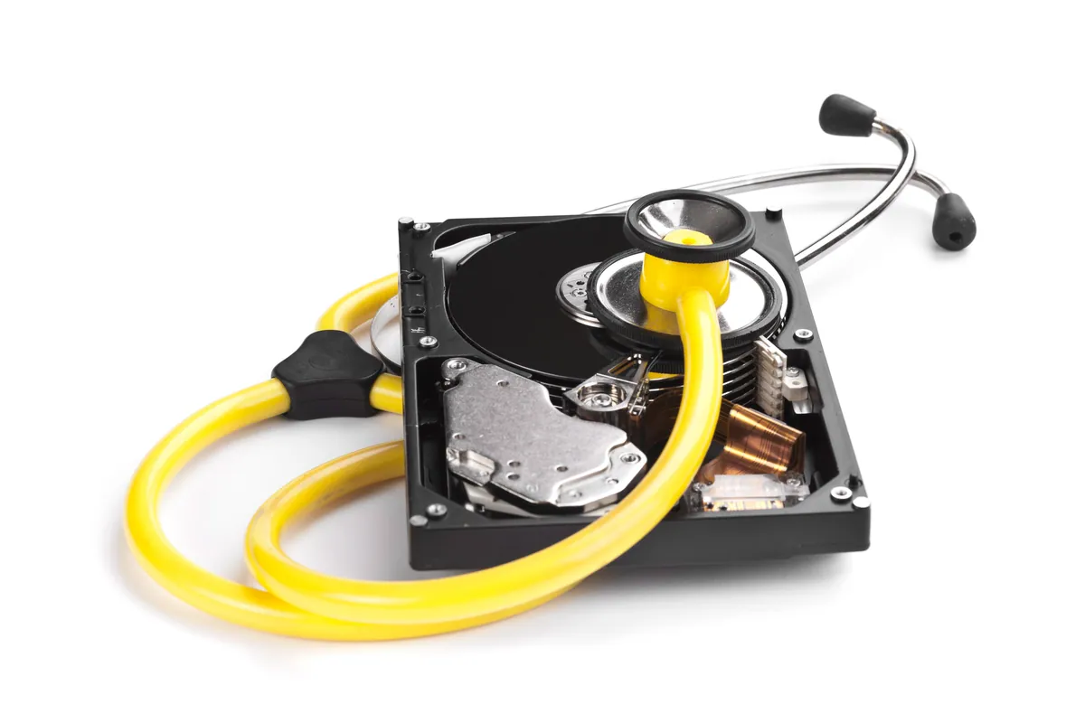 A stethoscope resting on a computer hard drive, symbolising data diagnosis